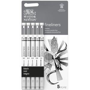 Winsor & Newton Verschillende viltstiften met fijne punt, zwart, 5 stuks