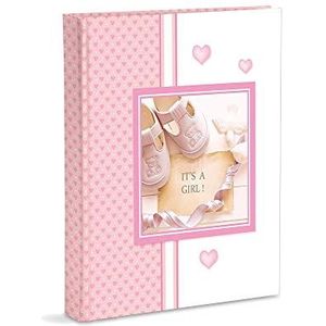 Fotoalbum, roze, geboorte, meisje, met dagboek, 23 x 30 cm, 56 witte pagina's en 4 aanpasbare pagina's, pagina's van dik en duurzaam karton, afgewisseld met Pergamino