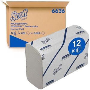 Scott Essential Hand Towels 6636 V-meerlaagse papieren handdoeken, 12 clips x 220 witte papieren handdoeken (in totaal 2.640)
