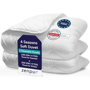 ZenPur ZP-DUVET-200X200 Premium dekbed 200x200cm 4 seizoenen, vierseizoenendekbed - Warm in de winter & koel in de zomer, 2 combineerbare dekbed deken -200X200, Wit