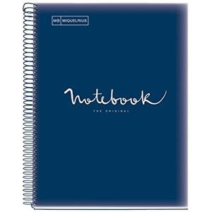 Miquelrius - Notitieboek A4 Emotions, 120 vellen 90 g/m², 5 x 5 mm, 5 gekleurde strepen, microgeperforeerde spiraal, polypropyleen omslag, 4 gaten, marineblauw
