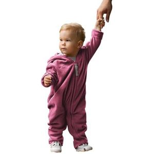 Hoppediz Fleece overall, extra lange benen, perfect voor babydraagtas, hand- en voetmanchetten - Berry 56-62