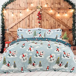 Sleepdown Flanel Fleece beddengoedset, omkeerbaar dekbedovertrek en kussensloop, warm, comfortabel, superzacht, onderhoudsvriendelijk, voor kingsize bed (230 x 220 cm)
