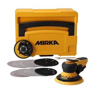 Mirka DEROS II 5650 excentrische schuurmachine met zuigkracht in transportbox voor klittenbandschuurmiddelen 125 & 150 mm / excentriciteit 5 mm vlakschuurmachine voor stofvrij schuren / MID5650404CA