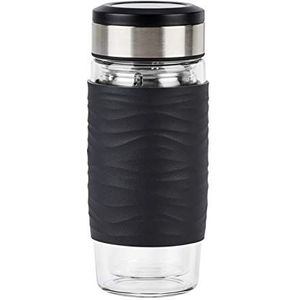 EMSA Theemok van glas, zwart, 0,4 l, dubbelwandig glas, siliconen mantel, perfecte thee-infusie, 2-in-1 filter, 100% waterdicht, 100% veilig N2080300