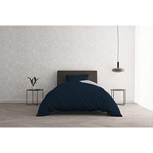 Italian Bed Linen Dekbedovertrek Natural Color, katoen, donkerblauw/lichtgrijs, vierkant