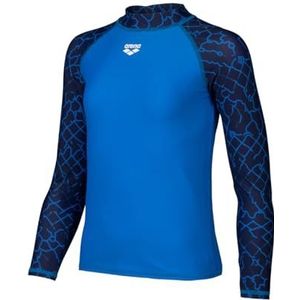 Arena Uniseks Jr Arena Rash Vest L/S Allover Herentop, blauw gemêleerd marineblauw multi