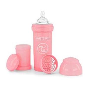 Twistshake 78255 Anti-koliek fles 260ml met mixer en doseerdoosje, Pastelroze