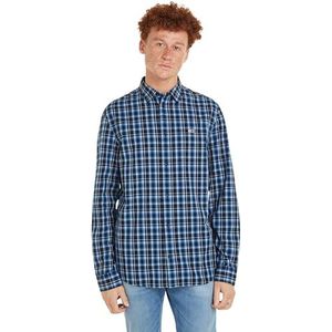 Tommy Hilfiger Tjm Reg Essential geruit overhemd casual overhemden voor heren, Donkere marineblauwe tegels