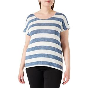 Vero Moda Vmwide Stripe S/L Top Noos dames T-shirt, blauw gemêleerd/strepen: wit glanzend, M