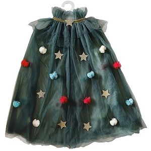 Ginger Ray Girls Christmas Tree Cape with Pom Poms and Stars for Costume Parties