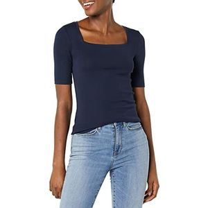 Amazon Essentials Dames T-shirt met halve mouwen en vierkante hals, slim fit, marineblauw, XS