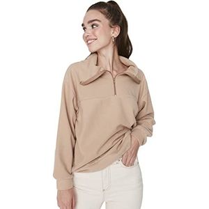 Trendyol Effen sweatshirt met polokraag trainingspak dames, beige, L, Beige
