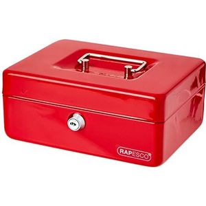 Rapesco SB0008R1 Stalen kassa voor muntstukken en bankbiljetten met 5 vakken, 20 cm, rood