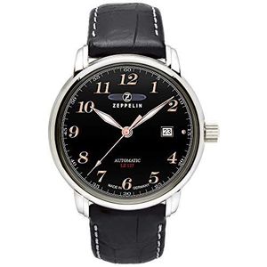 Zeppelin - 76562 – herenhorloge – automatisch – analoog – armband van zwart leer, zwart/zwart, riem, zwart/zwart, riem