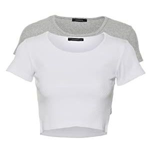 Trendyol Gebreide blouse, wit en grijs, dames, wit, L, Wit