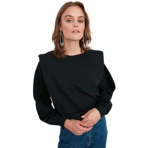Trendyol Effen sweatshirt met ronde hals trainingspak dames, zwart, XL, zwart.