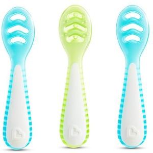 Munchkin Doux Dip Set van 3 ergonomische theelepeltjes voor baby's en kinderen, BPA-vrij, blauw en groen,