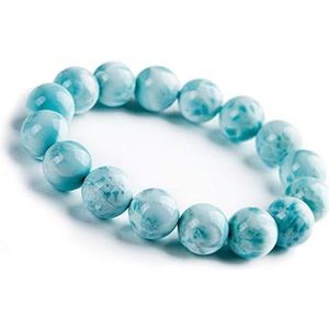 AAA Sky Larimar natuurlijke rekbare armband | Larimar armband van 17,8 tot 19,1 cm | uniseks armband | 12 mm ronde vorm kralen | parelarmband voor heren, 17,5 inch, edelsteen,, Edelsteen, Larimar