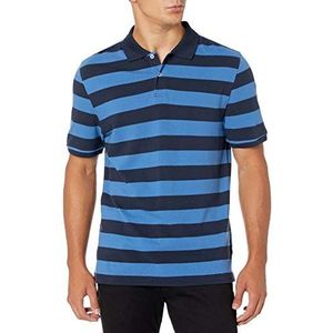 Amazon Essentials Poloshirt van katoen-piqué voor heren, slim fit, zwarte en blauwe strepen, maat L