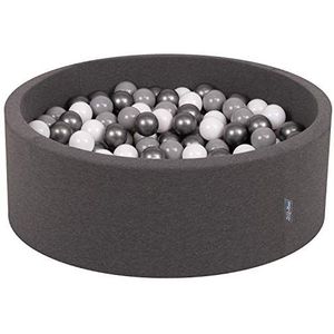 KiddyMoon 90 x 30 cm/300 ballen met een diameter van 7 cm, rond ballenbad voor baby's, gemaakt in de EU, donkergrijs: wit/grijs/zilver