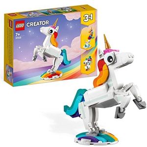LEGO Creator 3-in-1 31140 De magische eenhoorn, zeepaardje en pauw speelgoed, dierenfiguren