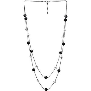 COOLSTEELANDBEYOND Zwarte verklaring ketting twee-Strand lange kettingen met transparante kristallen kralen charmes, modieus