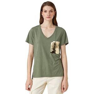 Koton T-shirt met korte mouwen en V-hals dames T-shirt, Kaki 801, XL