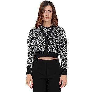 Pinko Dauphin Cardigan Jacquard Mist Pull Femme, Zb2_Noir/Ivoire, XS