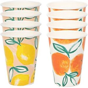 Talking Tables Citrus Fruit Citroen Oranje Cups | Pack van 8 Eco-Friendly Recyclebaar en wegwerp Party Tableware voor de zomer, Alfresco Dining in de tuin, picknic, BBQ