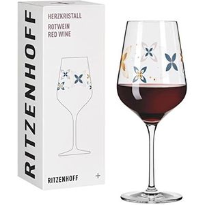 Ritzenhoff 3001009 rode wijnglas 500 ml - Serie hartkristal nr. 9 met rozengoud motief Made in Germany blauw/grijs roségoud