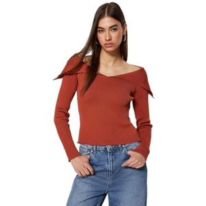 Trendyol Basic slim fit gebreide trui met omslagkraag voor dames (1 stuk), Tegels, M
