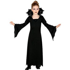 Widmann - Vampierkostuum voor kinderen, lange jurk met kraag, zilver/zwart, meisjes, vampier, vleermuis, verkleden, themafeest, carnaval, Halloween