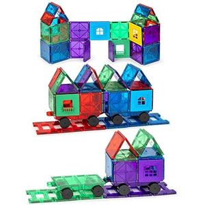 Playmags 3D magneetblokken voor kinderen - STEM Toys magnetische bouwstenen, robuuste en superduurzame magnetische tegels met heldere en heldere kleurentegels met 4 auto's (50-delige set voor 4