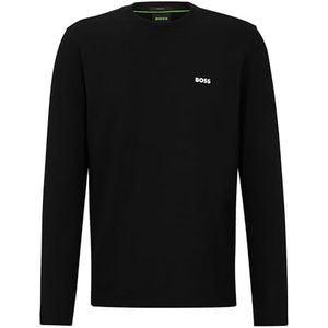 BOSS Heren shirt met lange mouwen van stretchkatoen met contrasterend logo, Zwart 1