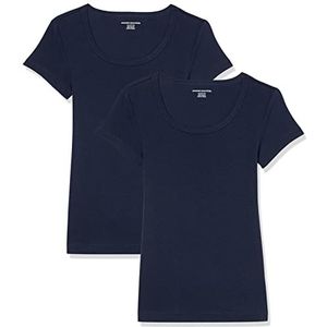 Amazon Essentials Set van 2 T-shirts met korte mouwen en ronde hals voor dames, slim fit, marineblauw, maat XS