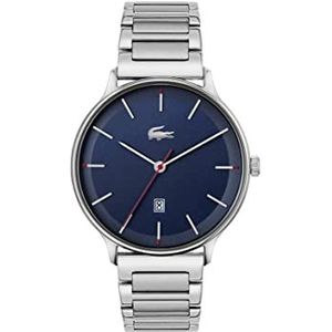 Lacoste 2011166 Analoog kwarts herenhorloge met zilveren roestvrijstalen armband, Blauw, Armband