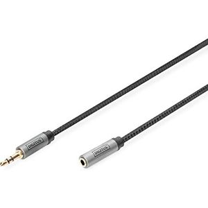 DIGITUS Audiokabel AUX stereo, 3,5 mm stekker op bus, aluminium behuizing, verguld, nylon mantel, 1 m