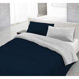 Italian Bed Linen Beddengoedset in natuurlijke kleur met dekbedovertrek en kussensloop, dubbelzijdig, effen, 100% katoen, donkerblauw/lichtgrijs, klein tweepersoonsbed