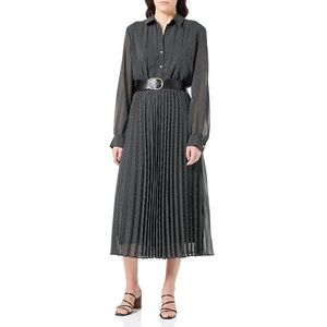 Koton Robe longue à manches longues avec col et ceinture à pois pour femme, Black Design (9D9), 46