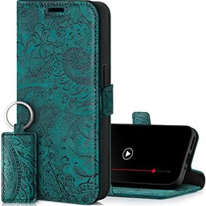 SURAZO Samsung Galaxy A54 Hoes voor Samsung Galaxy A54, premium magnetische beschermhoes, echt leer, met kaartenvak, RFID-bescherming, bloemenpatroon, portemonnee, lederen hoes