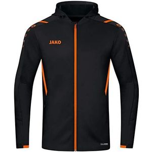 JAKO Trainingsjack met capuchon, sweatjack Challenge met capuchon, zwart/neon oranje, 12 jaar, uniseks, kinderen, zwart/neonoranje, 12 jaar, zwart/neonoranje