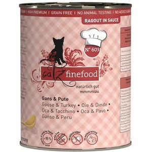 catz finefood Ragout nr. 603 natvoer voor katten, gans en kalkoen, fijn voer in saus, graan- en suikervrij, hoog vleesgehalte, doos van 6 blikjes van 380 g