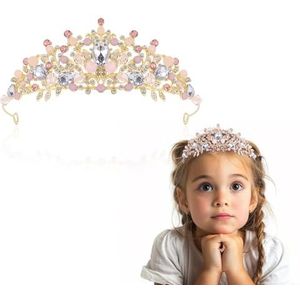 Roze kristallen tiara met strass voor meisjes, schattige prinsessenhoofdband voor bruiloft, schoonheidswedstrijd, verjaardagsfeest, kerstfeest, Halloween, carnaval, Kerstmis, vrouwen, één maat,