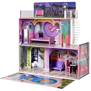 Poppenhuis van hout voor kinderen, 3 etages, met 16 meubelaccessoires, meerkleurig, Dreamland Olivia's Little World TD-13616A