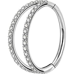 OUFER Body Piercing Dubbele creolen van 316L roestvrij staal, 18 g, met transparante zirkonia pavé