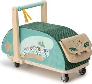 Lilliputiens - Kinderdrager van hout en stof Joe Le Dragon - Stimuleert de fantasie en balans van peuters - met multidirectionele wielen en afneembare tas - Vanaf 18 maanden - 83467