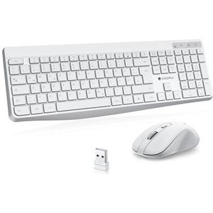 KOORUI Draadloos toetsenbord en muis, QWERTZ stil met 12 2,4 GHz functietoetsen voor Windows, MacOS, Linux, wit (batterijen niet inbegrepen)