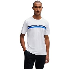 BOSS Hommes Urban T-Shirt T-Shirt de Pyjama en Jersey de Coton Stretch avec Rayures et Logo, Blanc, XXL