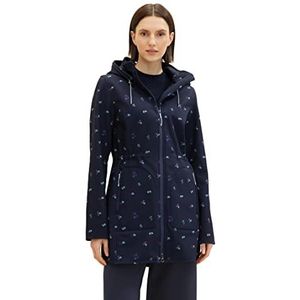 TOM TAILOR dames softshell jas met capuchon, 32365 - Marineblauw geometrisch ontwerp